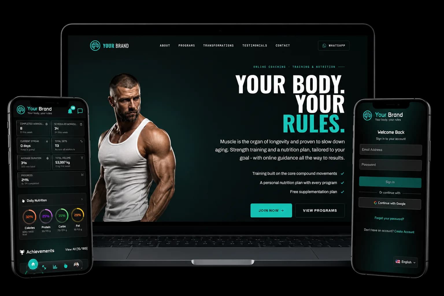 Trainera white-label coaching app - your own branded website and mobile app